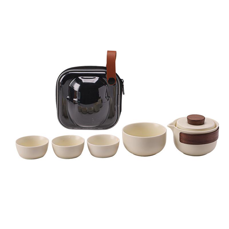Przenośny zestaw do herbaty Kungfu z białym szkliwem księżycowym, podróżny ceramiczny zestaw do herbaty, minimalistyczny wygląd, nowoczesne chińskie zestawy do herbaty, odpowiednie do domu, biura, podróży służbowych
