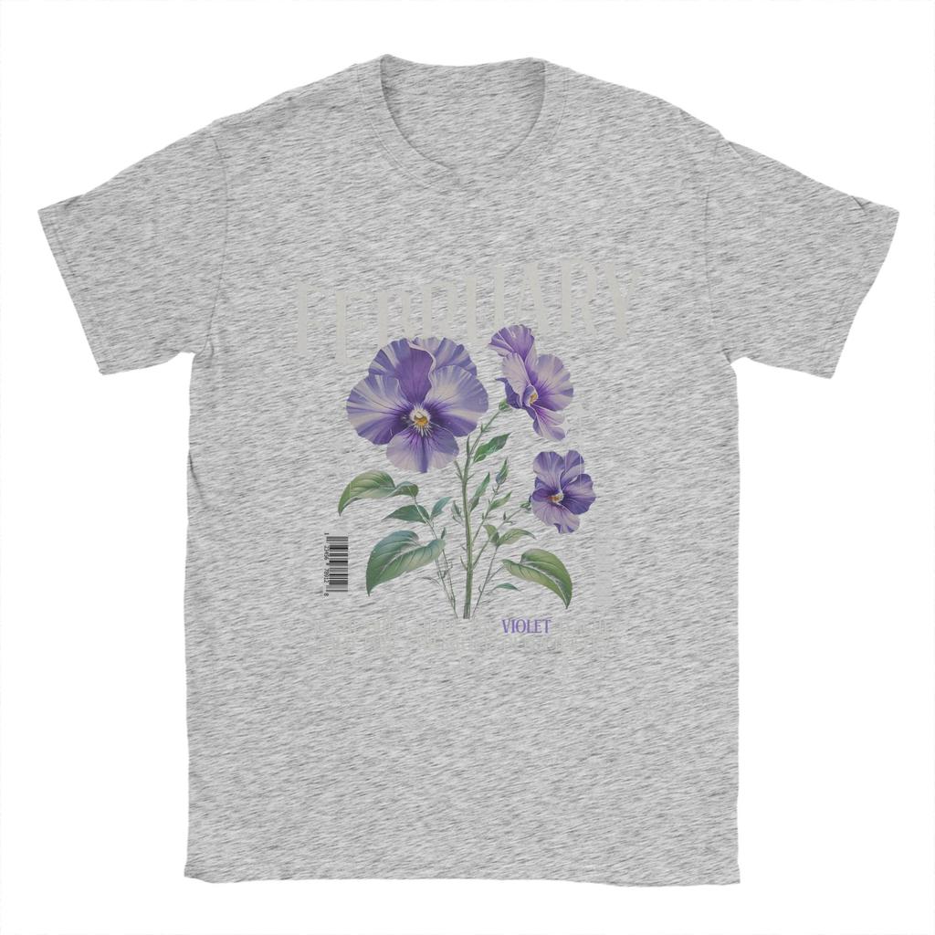 Birthflowers February Violet Birthflower Men's T Shirts Amazing Tee Shirt Short Sleeve Crewneck T-Shirts Cotton Printed Clothes