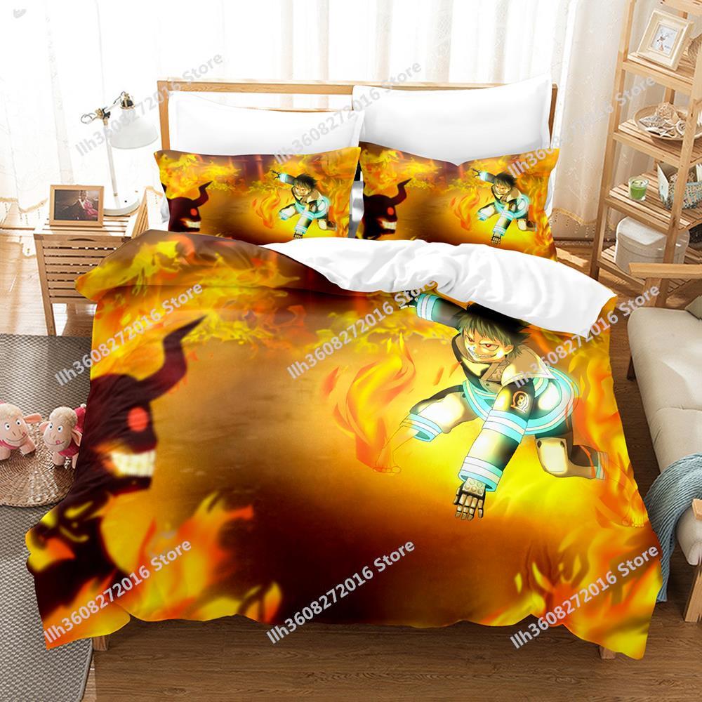 Fire Force Bedding Set Single Twin Full Queen King Size Bed Set Adult Kid Bedroom Three-Piece Suits 3D Print Anime Bed Shee