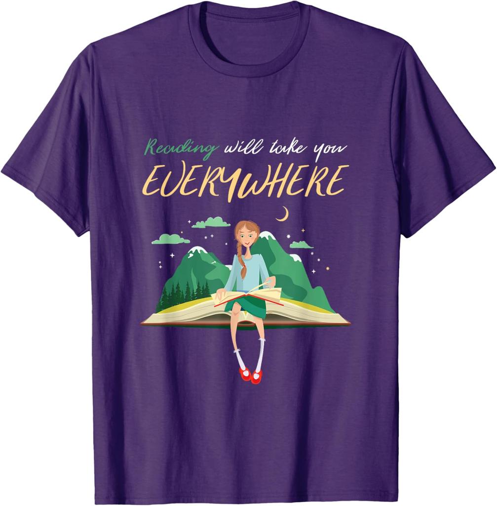 Reading Will Take You Everywhere Girl Graphic Tee Casual Cotton Short Sleeve TShirt