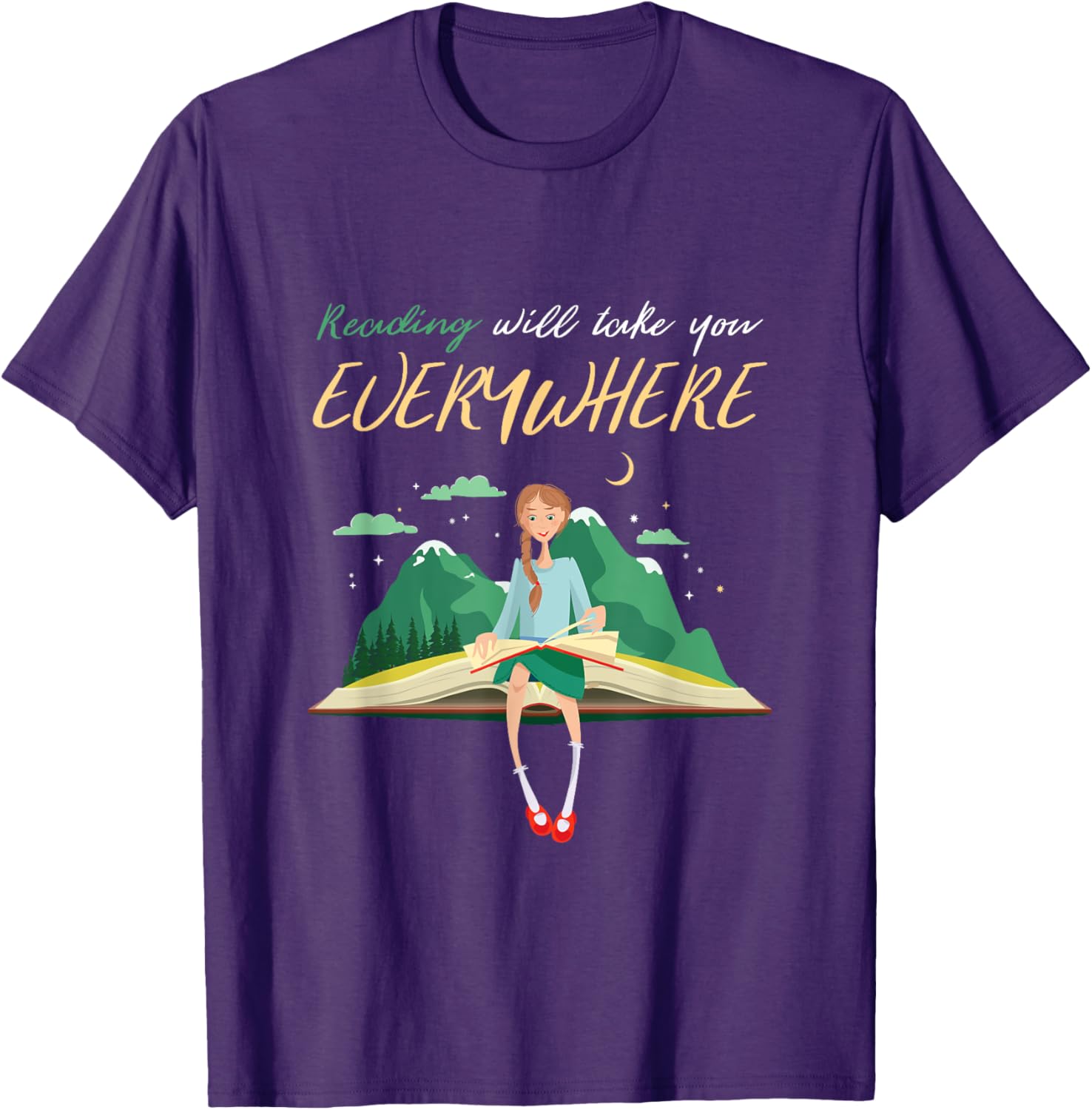 Reading Will Take You Everywhere Girl Graphic Tee Casual Cotton Short Sleeve TShirt S