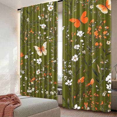 2 Stück Blumenvorhang Vintage Garten Pflanzen Kräuter Blumen Botanisch Und Schmetterling Geeignet Für Schlafzimmer Wohnzimmer Esszimmer Und