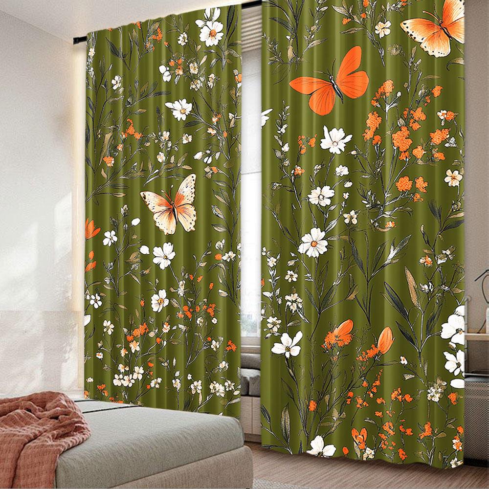 

2 шт. Цветочная занавеска Винтажные садовые растения Травы Цветы Ботанический и Бабочка Подходит для Спальни Гостиной Столовой и 29x65in(75x166cm)
