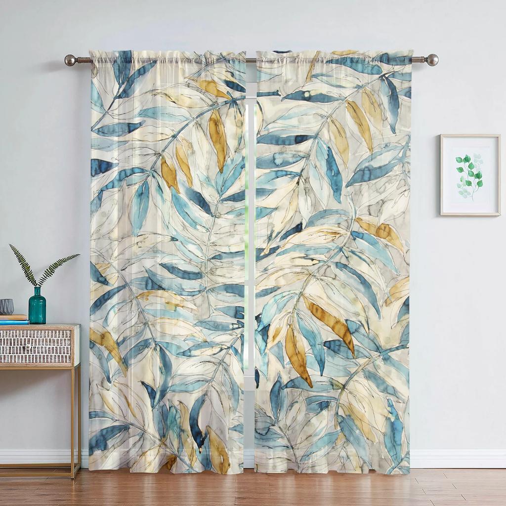 Flower Wall Voile Curtains Living Room Bedroom Decoration Transparent Chiffon Tulle Curtain Kitchen Window Treatment Sheer Polyester Sitting Decor