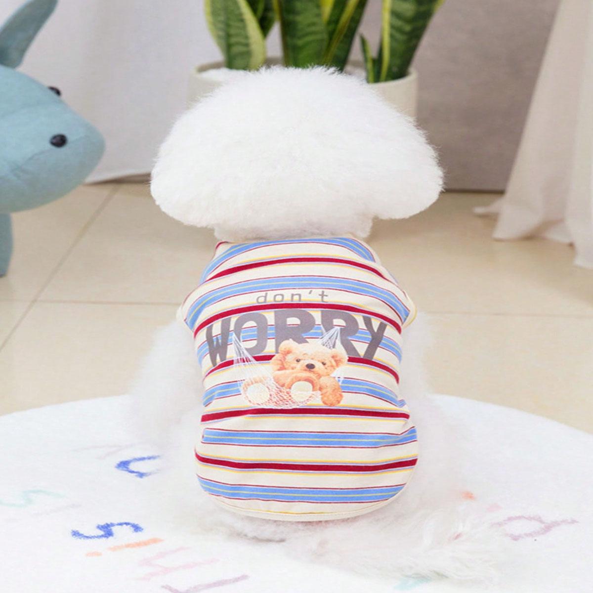 

1pc-Cute Animal Theme Pet Swing Vest Bear Print Red Stripe Cat and Dog Clothing Pet Supplies