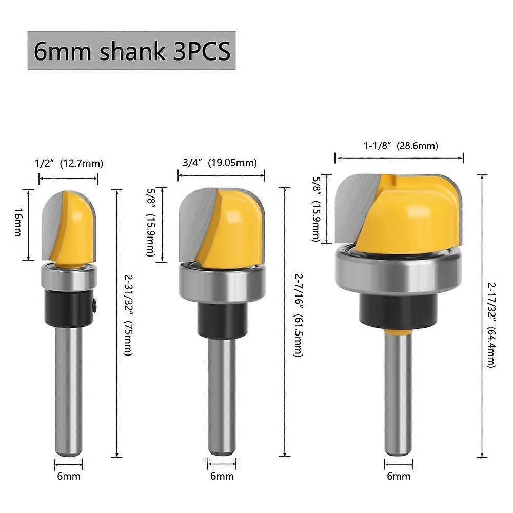 Milling cutter set of three 6mm shank woodworking milling cutter slotting trimming cleaning milling cutter CNC tool bits
