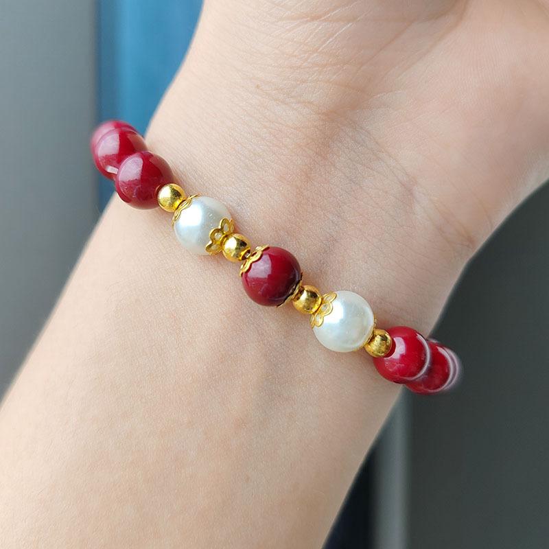 Jade beads small peach blossom woven bracelet female minority design students best friend gift beads bracelet knitting