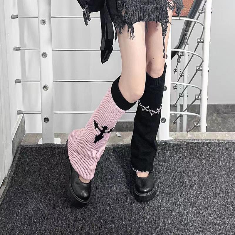 1 pair of punk cute y2k reversible women's calf pile socks for autumn and winter, funny and warm wide knit jk leg covers