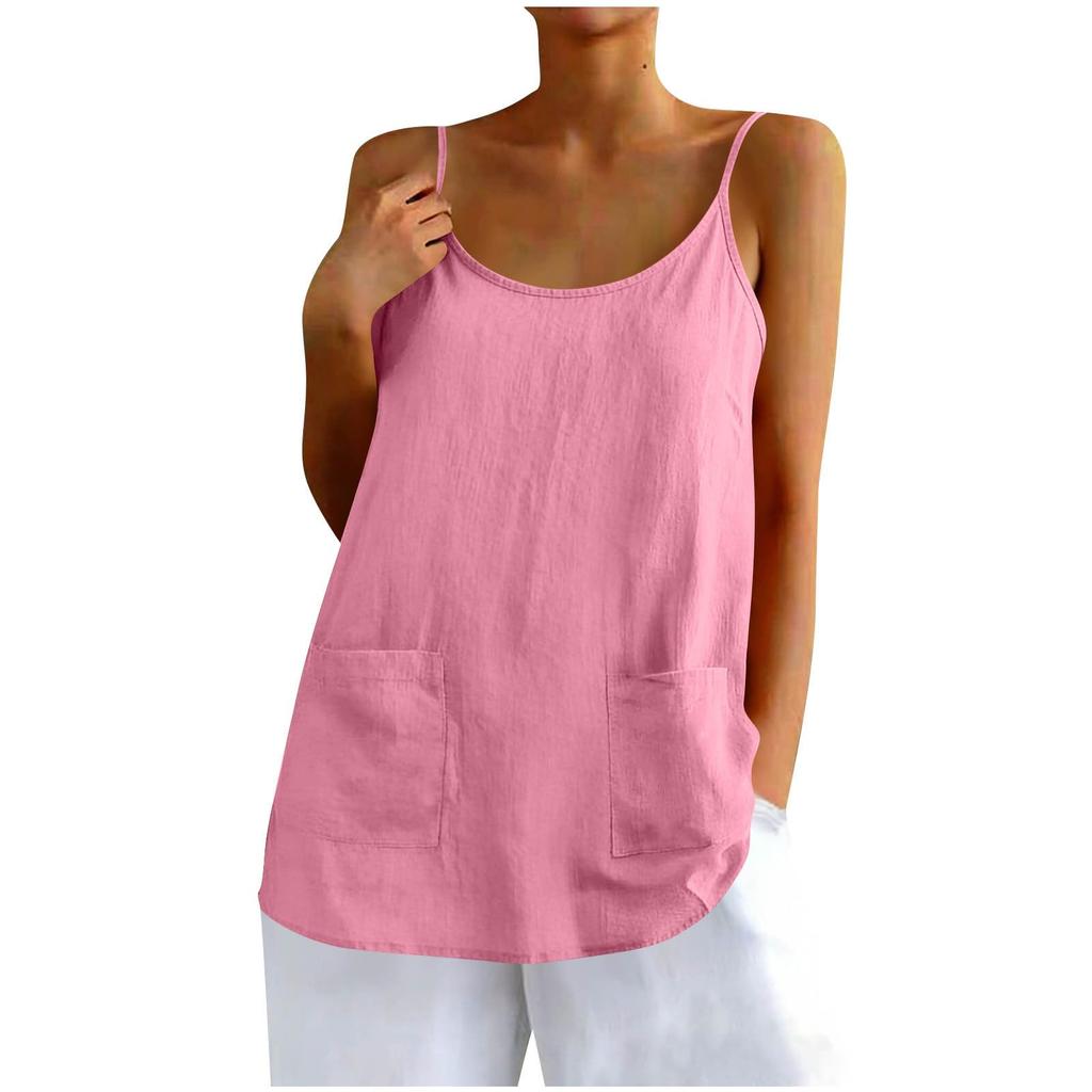 Dámské barevné bavlněné a lněné tílko Volné bez rukávů Univerzální základní top