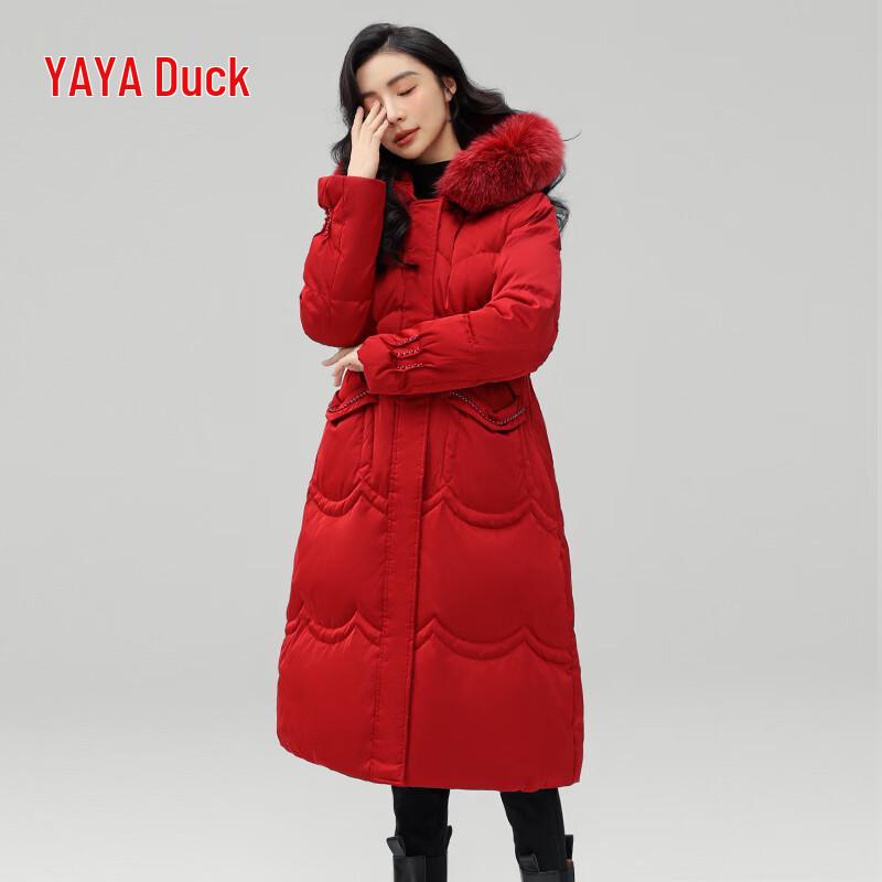 Ya Ya Women's Elegant Mid-Length Duck Down Jacket with Fox Fur Collar