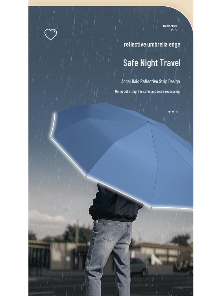 Automatic Windproof Folding Umbrella with Sun Protection, Reverse Design for All Weather, Black