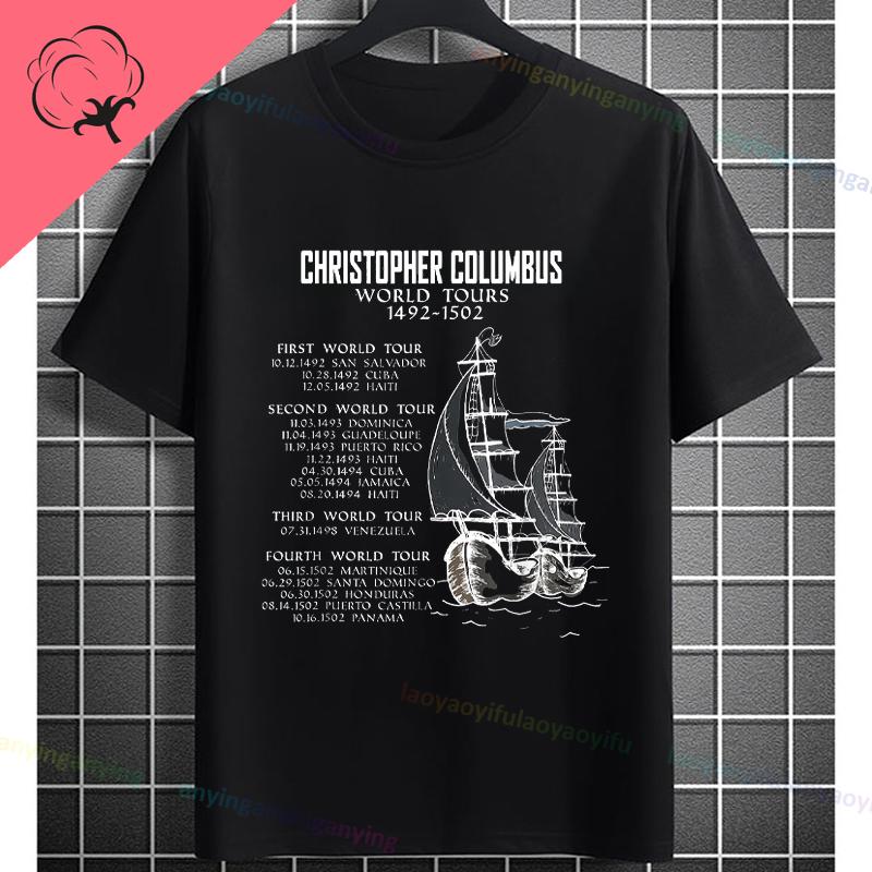 Funny Historical Columbus Voyage Graphic Tshirt Pure Cotton Short Sleeve Crewneck Tee for History Buffs Everyday Casual Wear