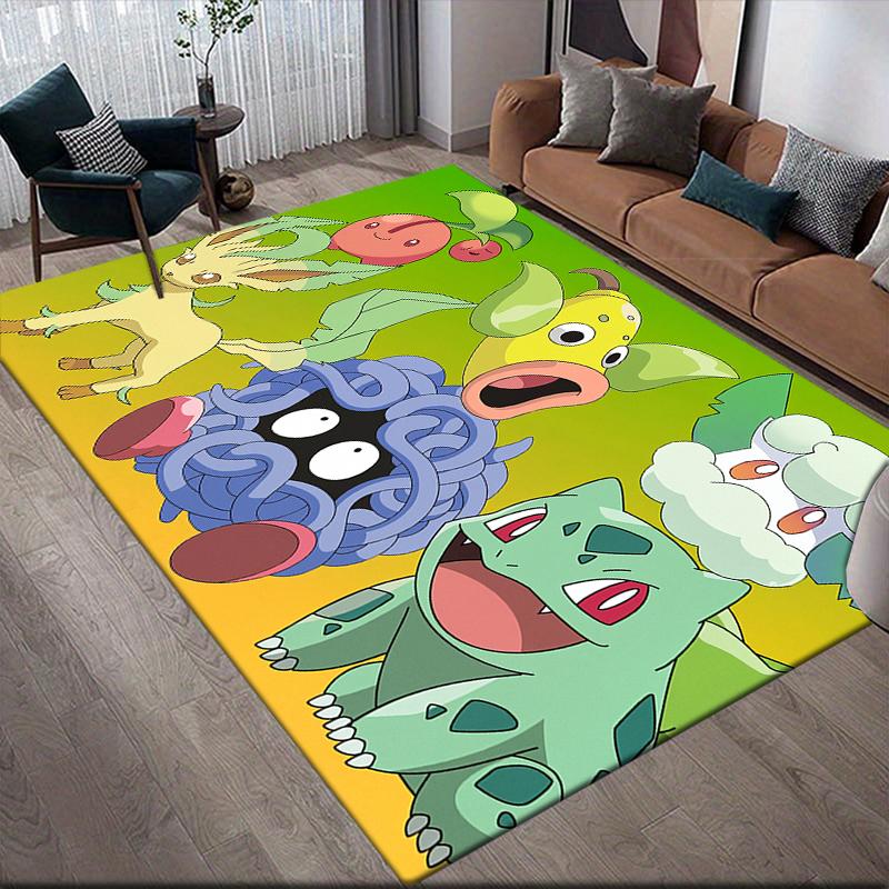 Pokemon Character Illustration Square Area Rug, Non-Slip Floor Mat for Home Office, Perfect Gift for Pokemon Fans.chl