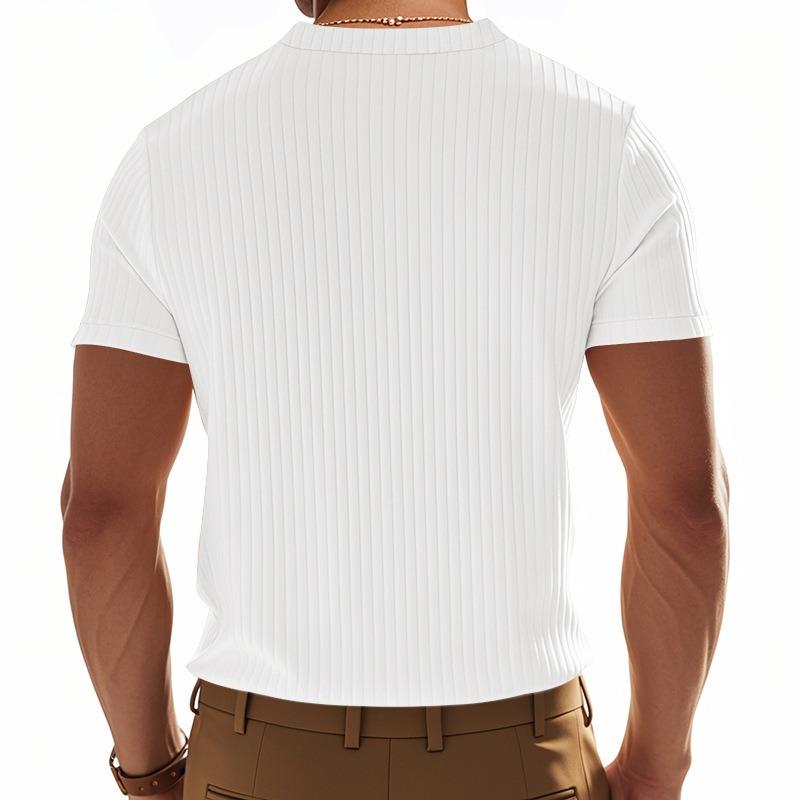 Men's Textured Ribbed Quick-Dry Short Sleeve Henley Shirt.
