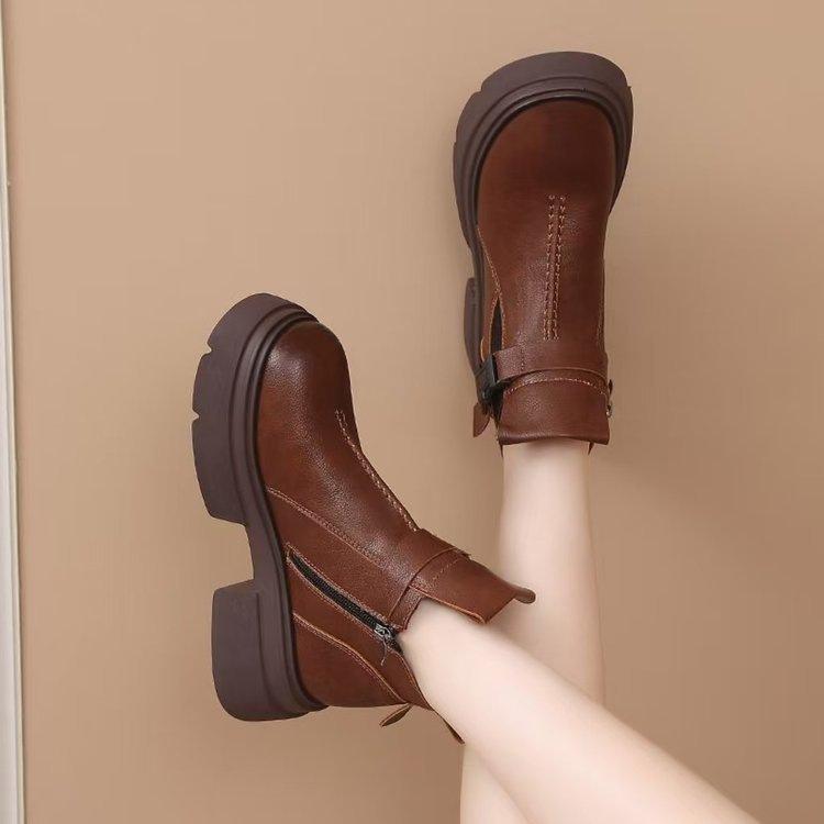 Small thick-soled Martin boots women's 2025 new autumn and winter British style retro versatile Chelsea short cotton boots