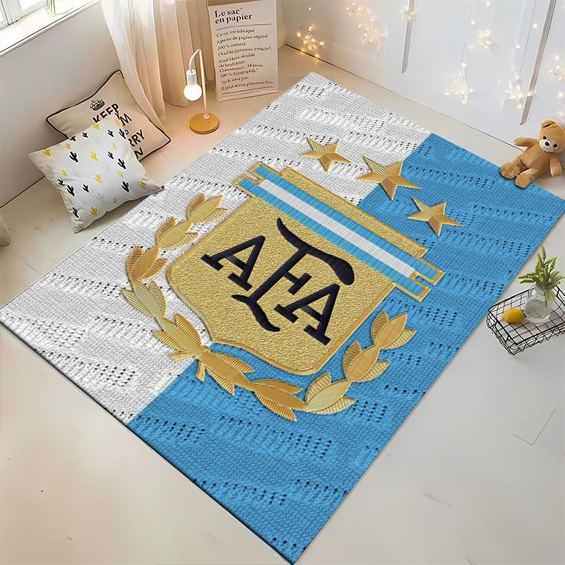 Argentina AFA Emblem with Blue and White Stripes, Non-slip rug suitable for living room and bedroom sofas.
