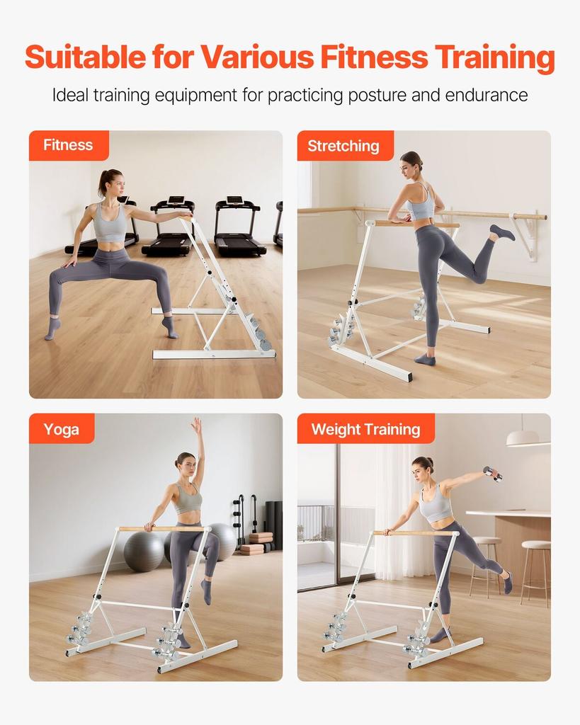 Barra de Ballet, Barra de Ballet Portátil de Pie, Equipo de Ejercicio para Fitness en Casa para Abdominales, Brazos, Fuerza y Cardio, Plegable Fácil de Guardar Estiramiento