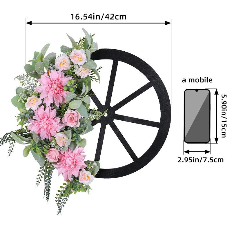 Wheel Wreath Zhongran Pink Simulation Wreath Simulation Green Plant Outdoor Courtyard Door Hanging Decoration