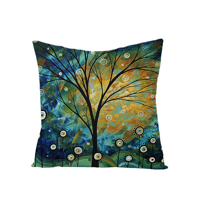 Home Oil Painting Tree Pillow Cover Polyester Sofa Car Pillow Cushion Cover Combination Pack