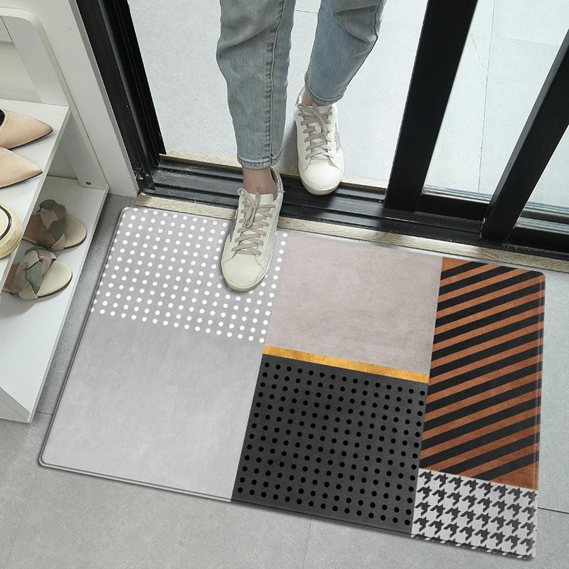 Simple Geometric Design Floor Mat For Entrance Toilet Washing Room 40x60/50x80/60x90/80x120cm Hypoallergenic Flannel Ultra Lghtweight Bath Rug