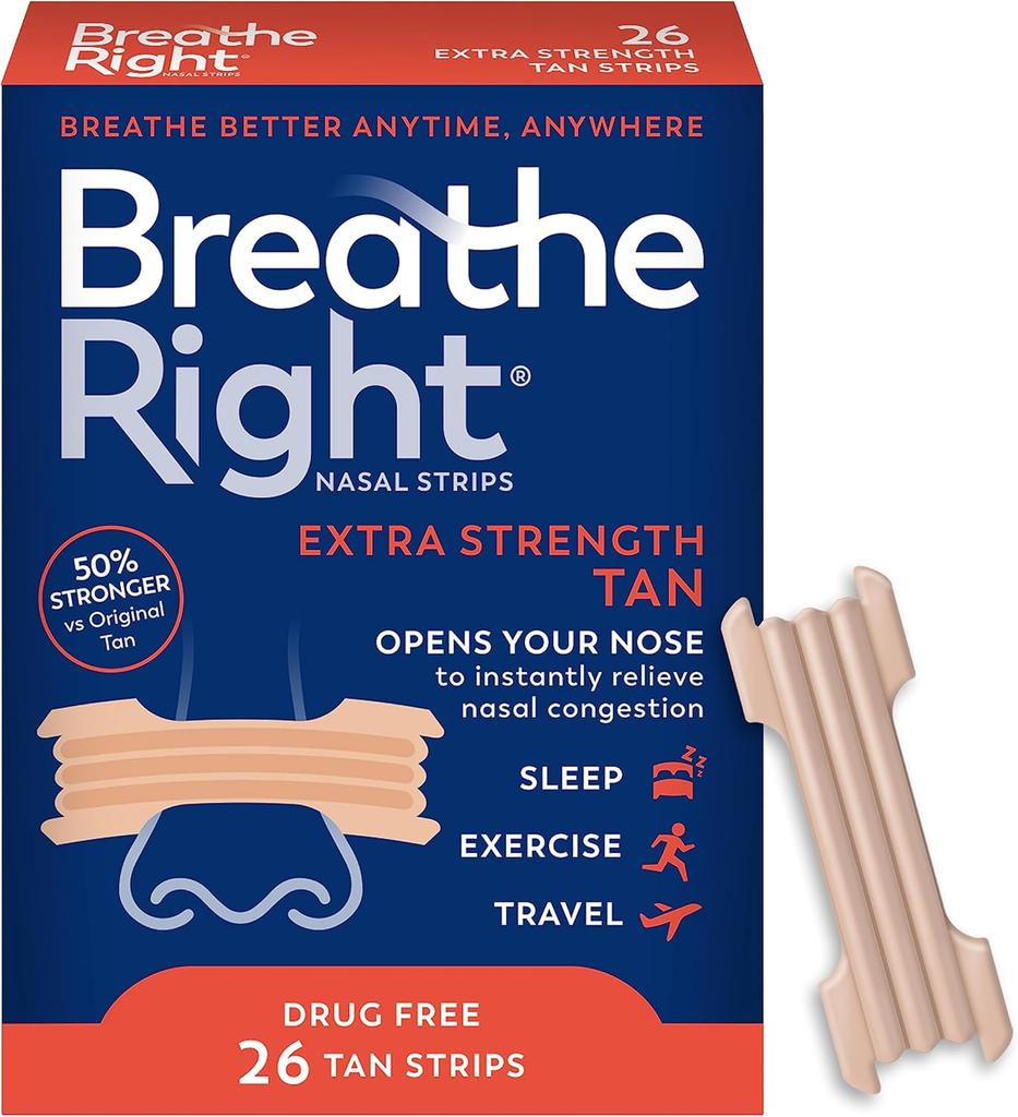 Breathe Right Nasenstreifen Extra Stark Beige Nasenstreifen, Schnarchen Stoppen Medikamentenfreie Schnarchlösung & Sofortige Nasenverstopfung