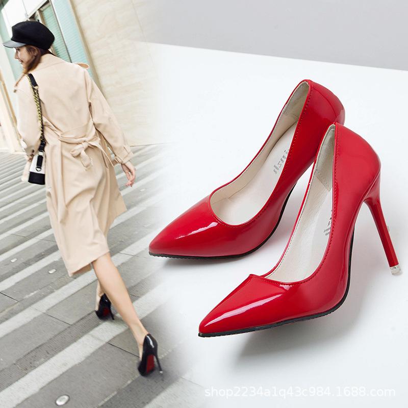 Pointed high heels new French girl job interview thin heels professional women's single shoes sexy red