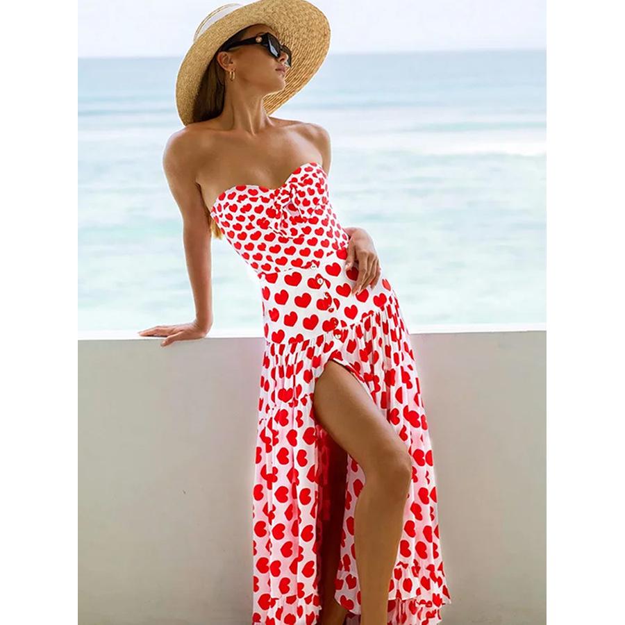 Heart Print High Slit Sexy Midi Skirt - Beach Dress