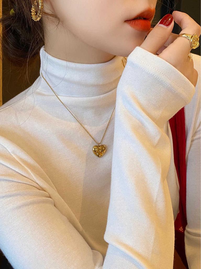 Women's Autumn/Winter 2024 Slim Fit High-Neck Purple Wood Ear Trim Top