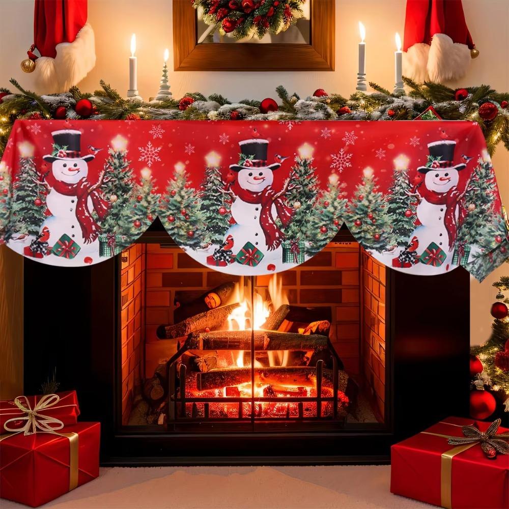 Non-slip Christmas Fireplace Scarf Snowman Santa Claus Pattern Xmas Fireplace Cover New Year