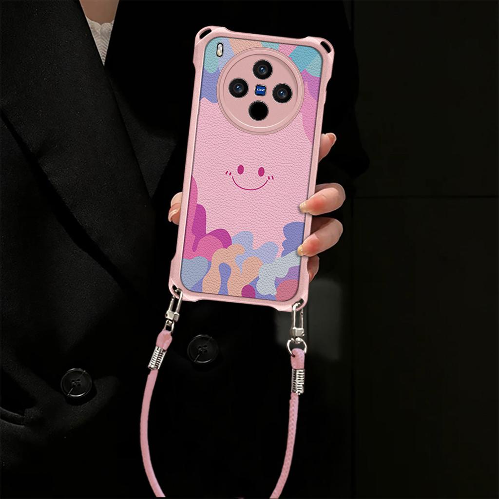 Smiley face is suitable for vivoX300 mobile phone case X200 lanyard bracket X100 Rainbow X90 creative X80 anti-drop cute