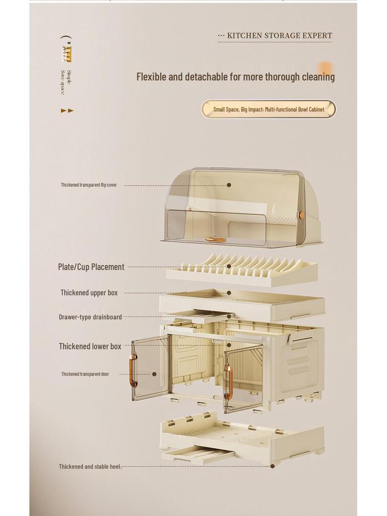 Kitchen Storage Rack for Bowls, Plates, and Chopsticks with Draining Tray