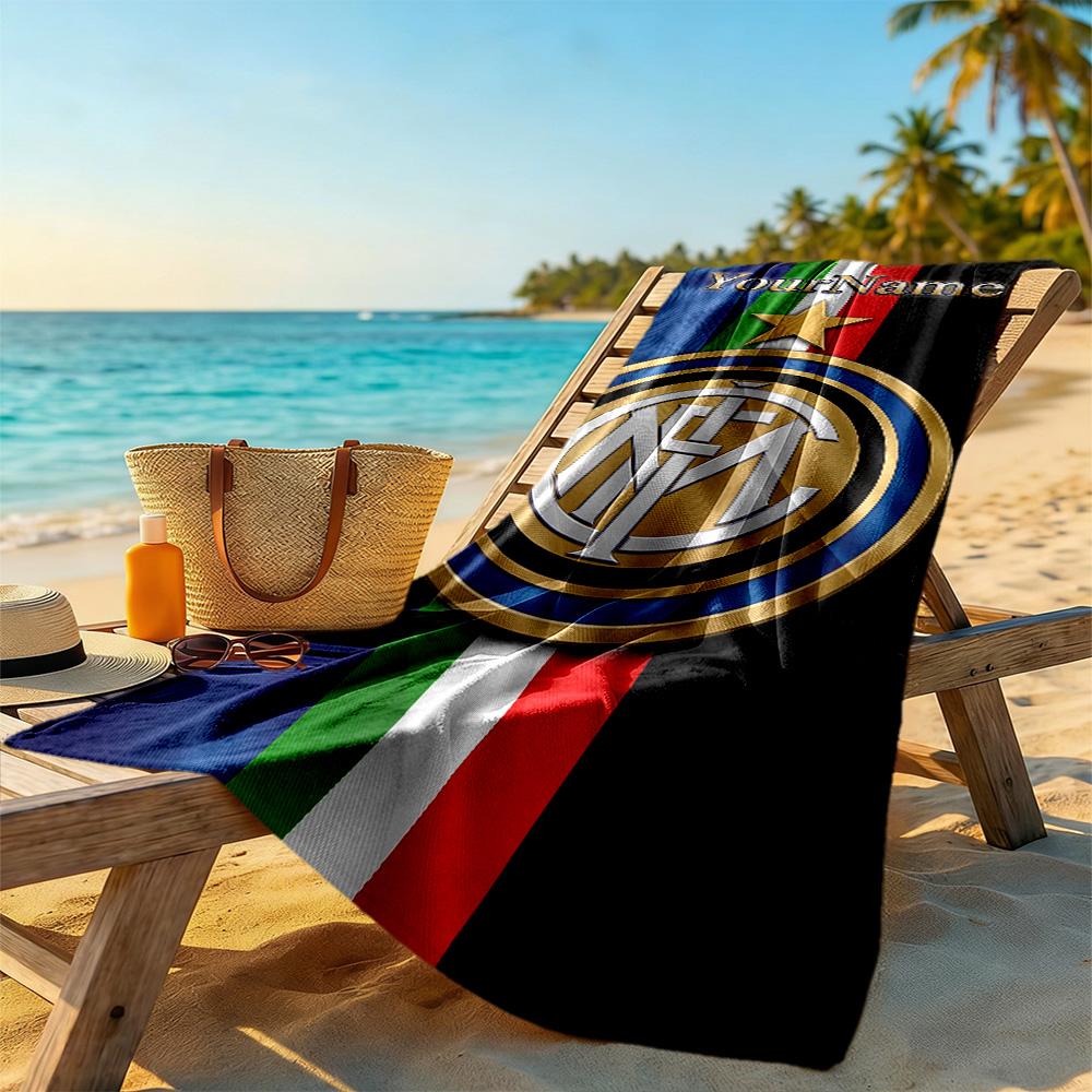 Inter Milan Customize Your Name Beach Towel Super Soft & Absorbent Ideal for Travel Outdoor Swim Pool Yoga Surf Camping Hiking Gym Gift Holiday