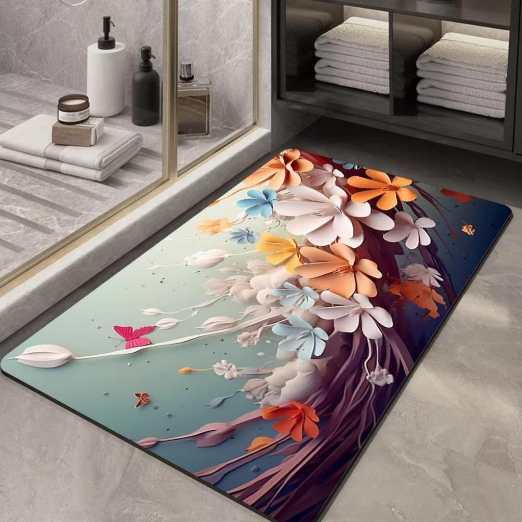 Tapete de espessamento de banheiro com impressão de diatomáceas Tapetes antiderrapantes para banheiras Tapetes para pias Tapetes para pisos laterais de banheiras Capacho para porta de chuveiros Almofada 3D de espuma de memória