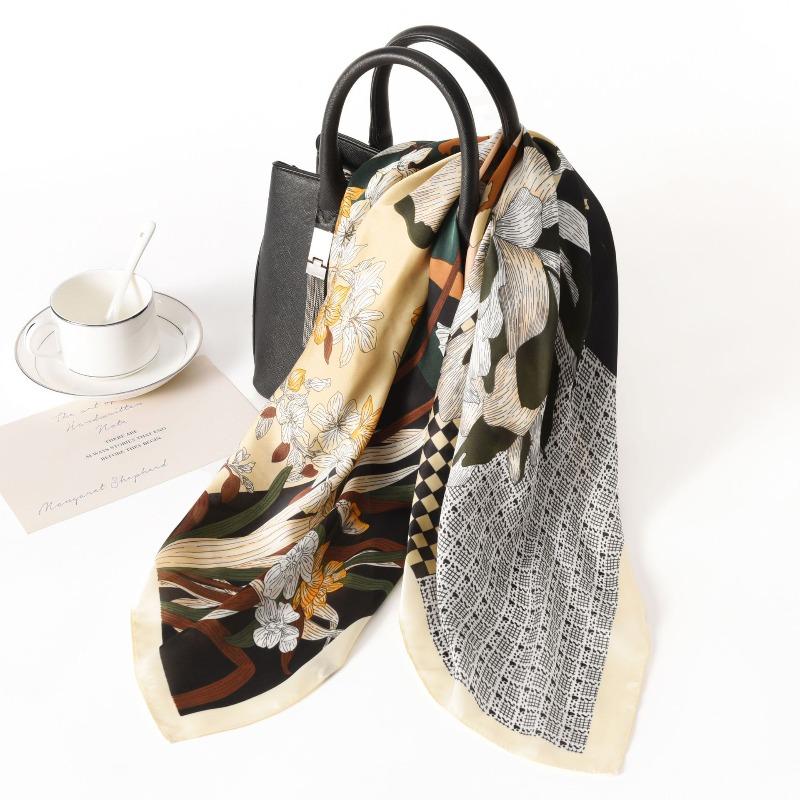 Spring and summer new simulated silk scarf women's versatile high-end sense 70 square scarf fashion printing professional small scarf