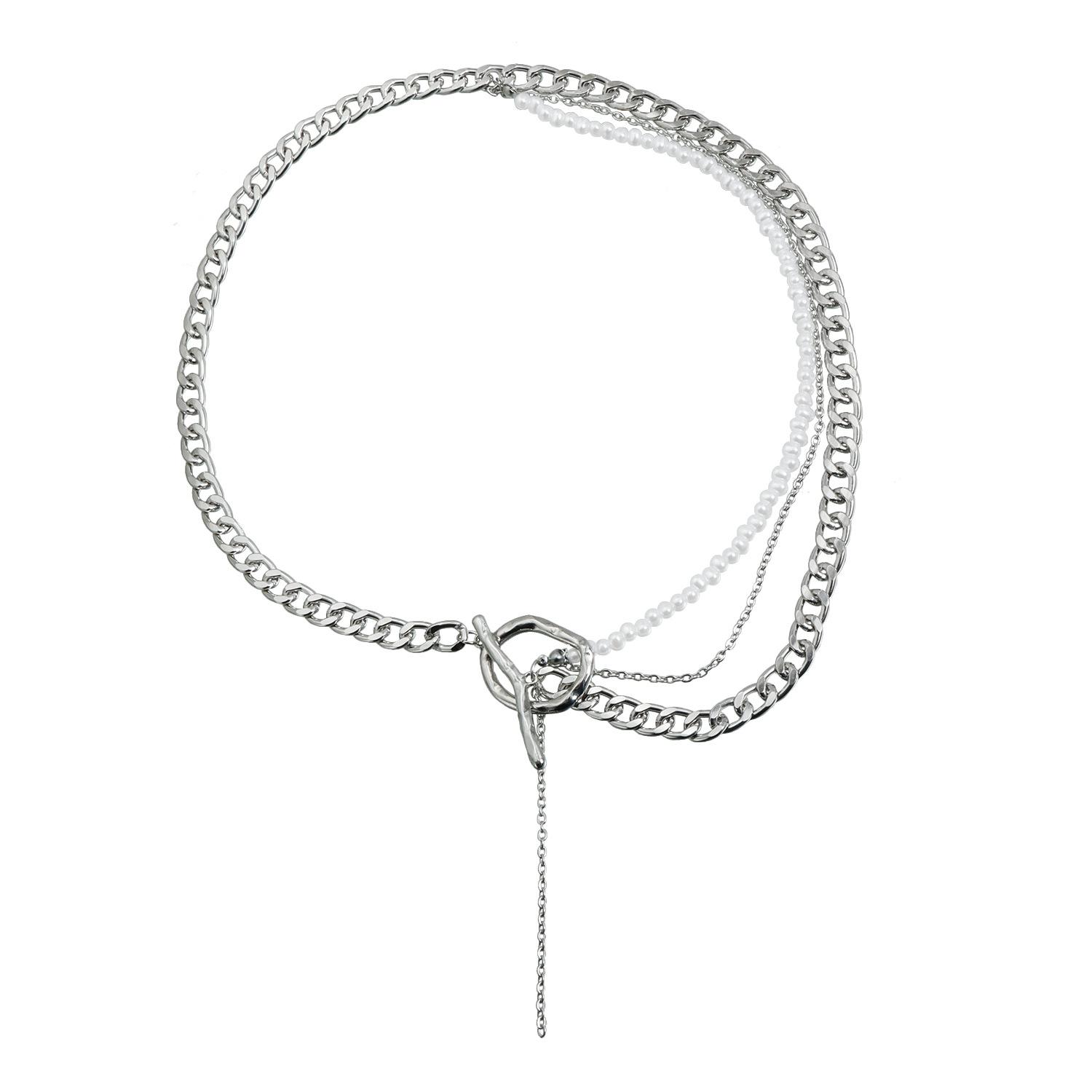 

European and American jewelry fashion imitation pearl beads stacked necklace women ins light luxury winter short necklace