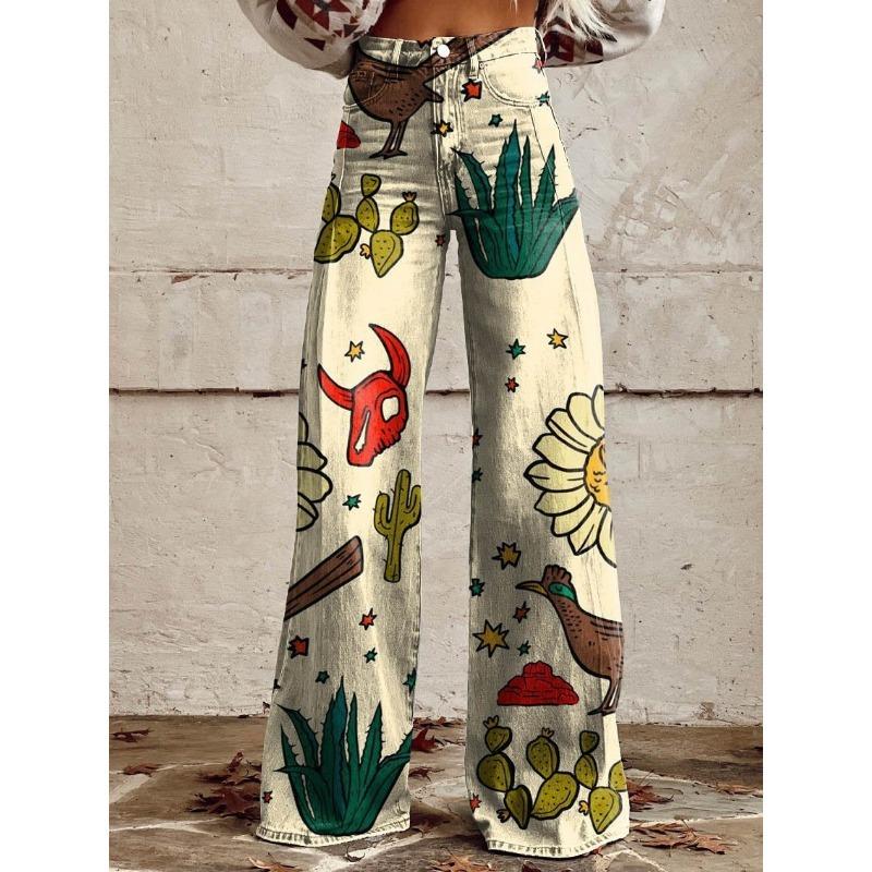 Pantaloni da Donna Stampati Casual Gamba Larga Pantaloni di Tendenza
