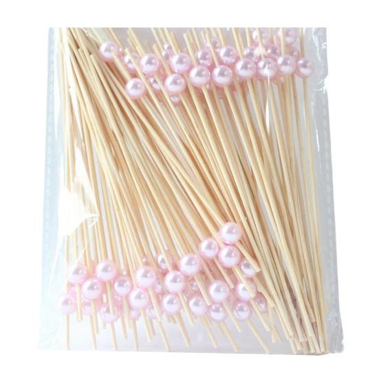 100PCS Disposable Fruit Tags, Pearl Decor Bamboo Sticks, Sharp Tip Luxury Style Skewers, for Cocktails Dessert Cakes Afternoon Tea Decorations