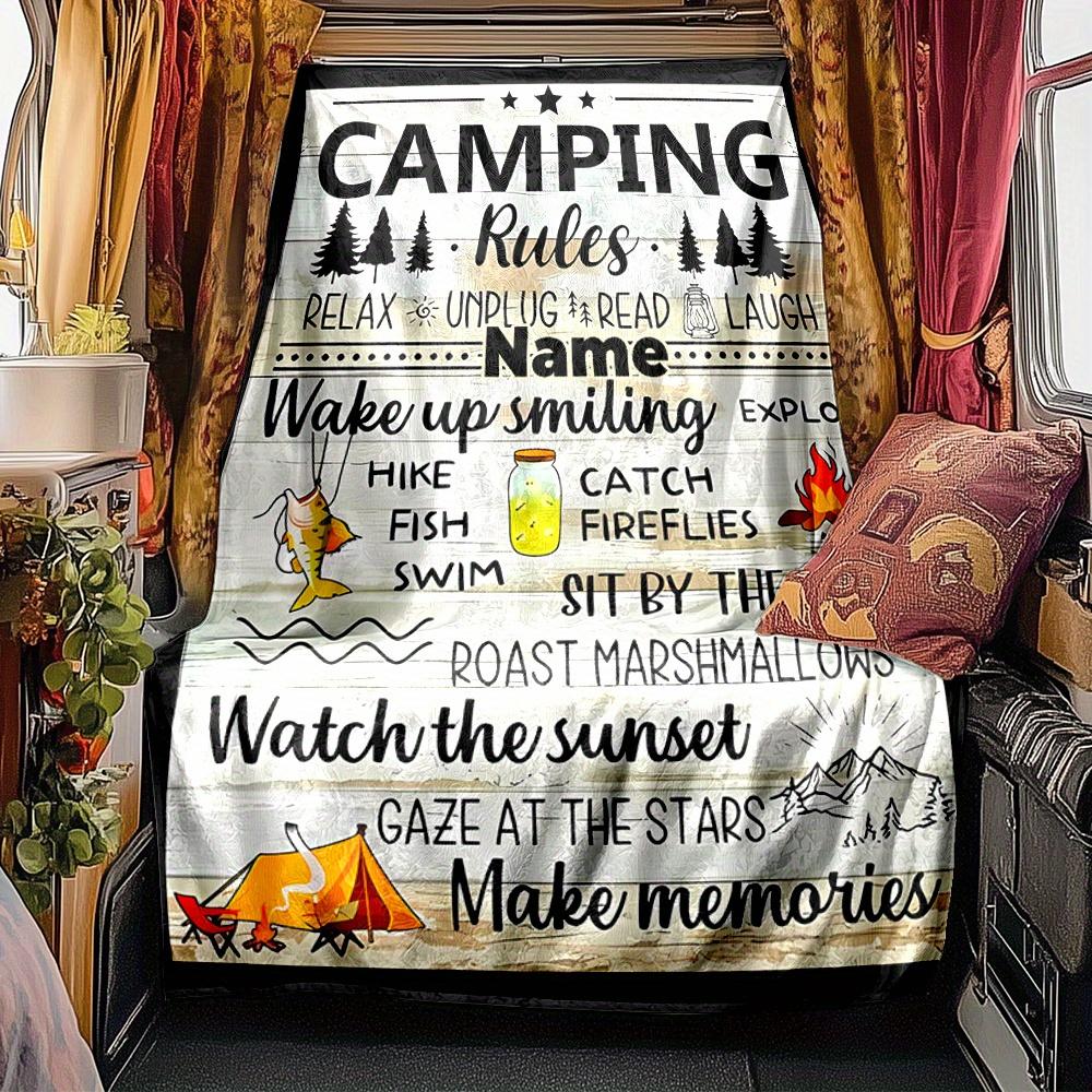 Camping Rules Blanket Personalized Name Soft Comfortable Stylish Blanket Car Blanket Perfect For Travel Camping Outdoor Home Suitable For All Seasons