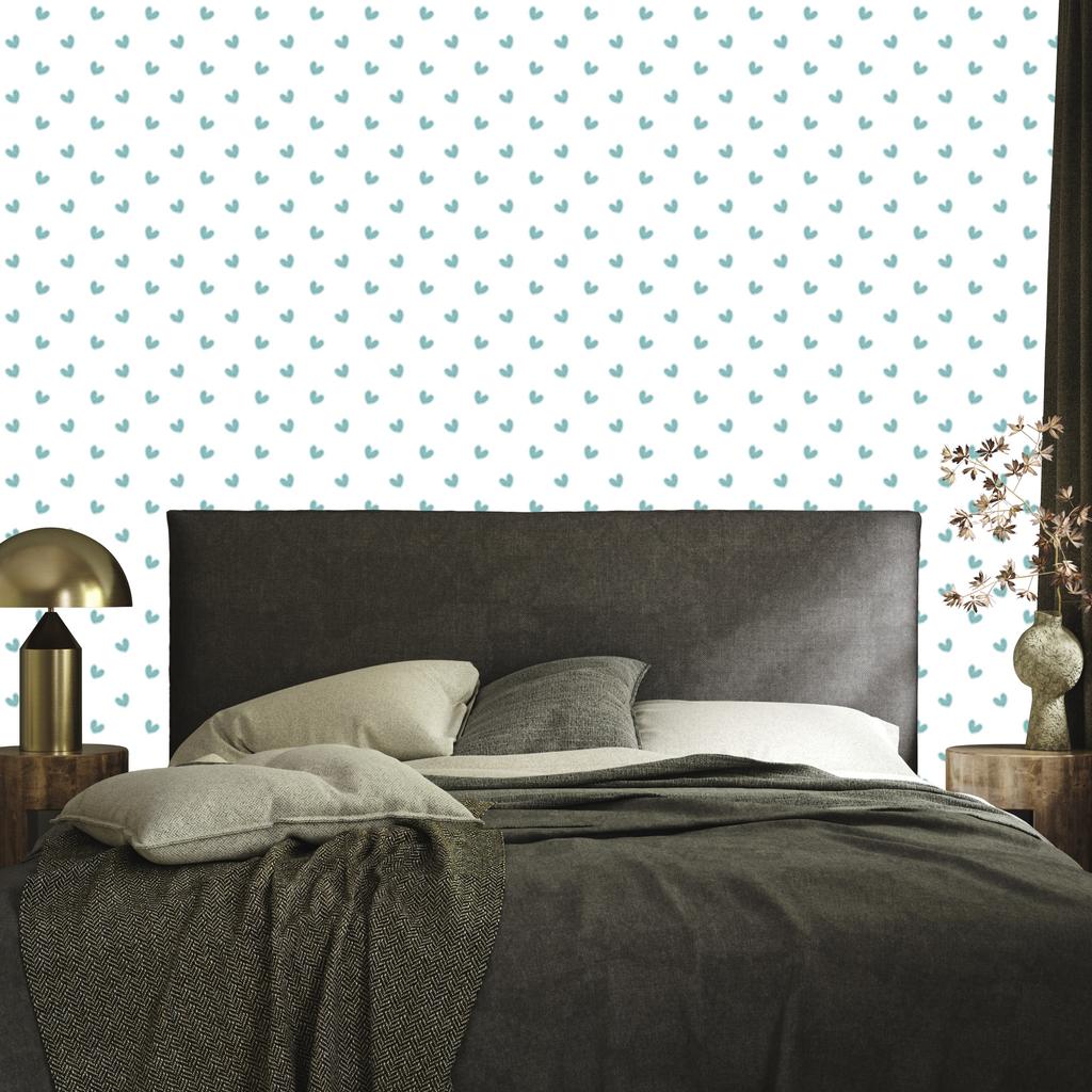 Heart Wallpaper White, Turquoise, Light Gray and Celadon 50x1000