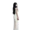 Sweet & Spicy Cap Sleeve Slit Dress: Women's Summer Waist-Cinching Irregular Mesh Long Dress
