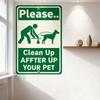 Green & White Pet Waste Clean Up Metal Tin Sign - Funny Dog Cleaning Silhouette Illustration Wall Plaque for Home Garden Yard De