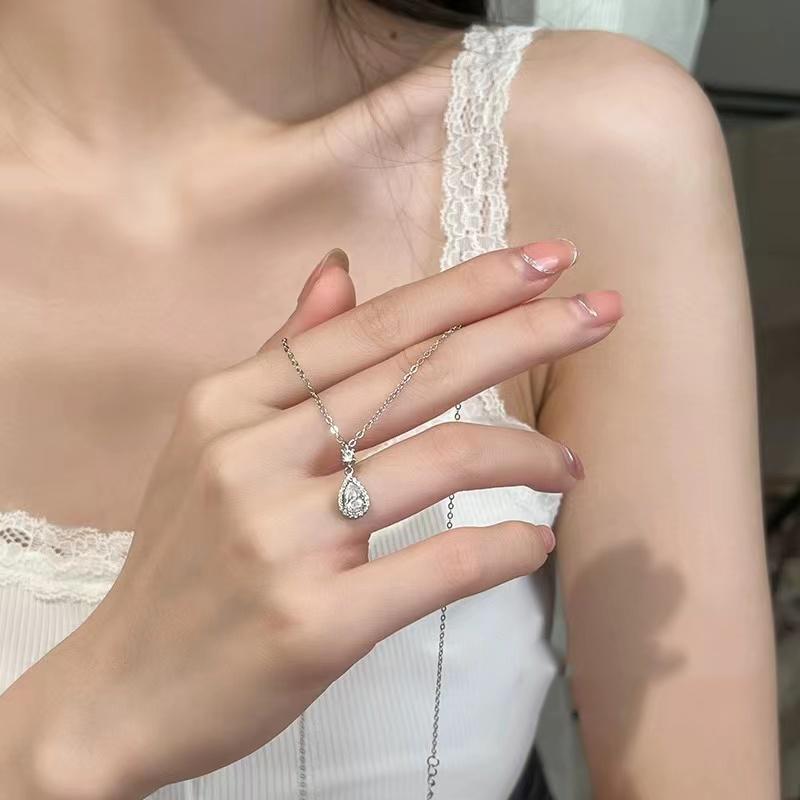 New 925 Sterling Silver Water Drop Zircon Necklace Simple Personality Charm Woman Pendant Choker Birthday Gift Exquisite Jewelry