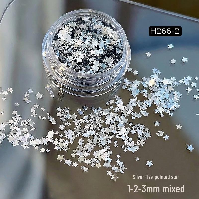 

Japanese Style Silver Star Sequin Nail Art Decorations - Shiny, Mixed Size Five-Pointed Stars Nail Accessories