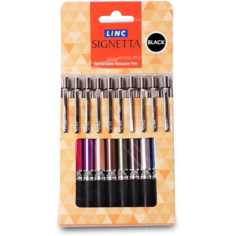 Linc Signetta 0,7 mm Einziehbare Kugelschreiber | Schwarze Tinte | 10er-Pack