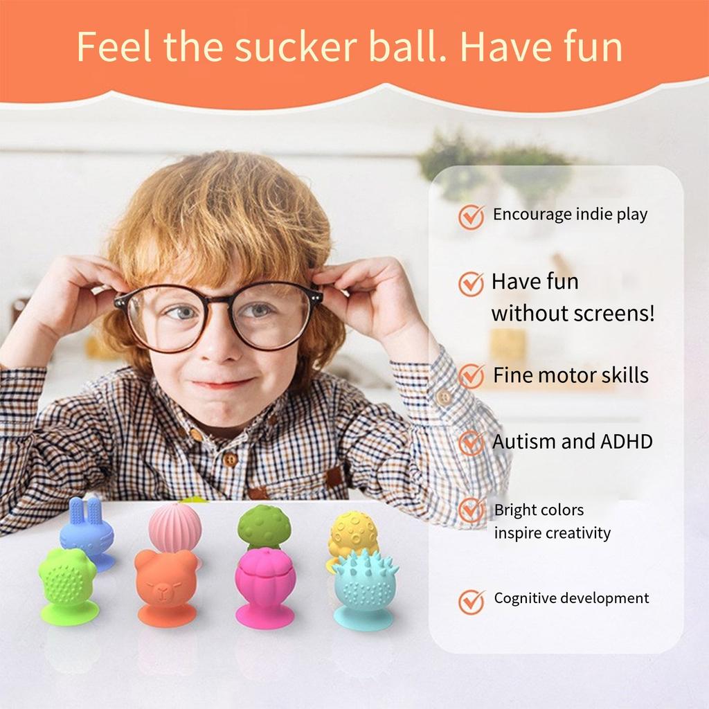 8Pcs Silicone Sensory Suction Cup Toy for Stress Relief and Relaxation with Texture Design for Kids and Adult Calming