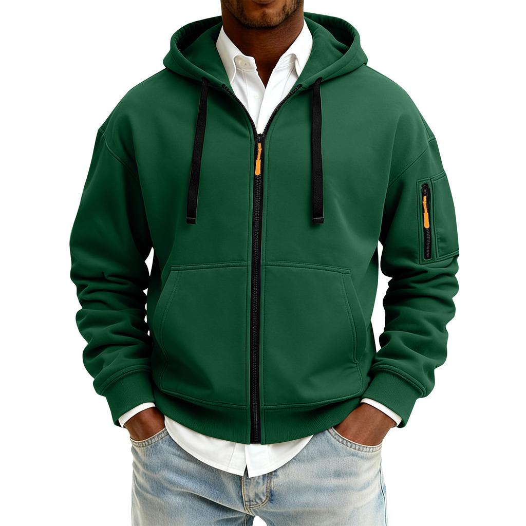 Men's Solid Color Zipper Hooded Cardigan Jacket Men's Sports Large Size Casual Sweatshirt Jacket
