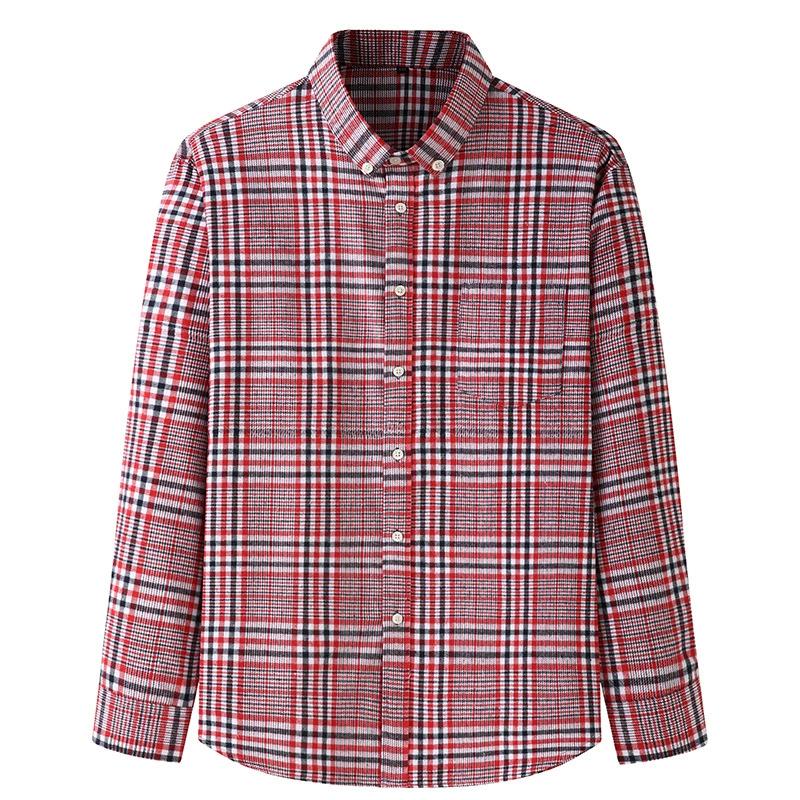 Spring and Autumn Large Size Men's Blue Brushed Long-sleeved Plaid Shirt Fat Brother Fat Guy Autumn and Winter Loose Casual Large F-neck Shirt