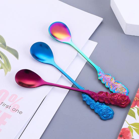 Mini rukojeť na míchání Nerezová lžička Růžový design do oceli Snadné použití