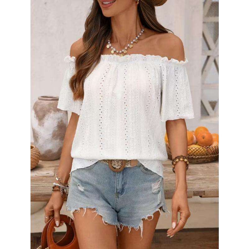 

2025 spring and summer new products off-the-shoulder ruffled shirt women S білий