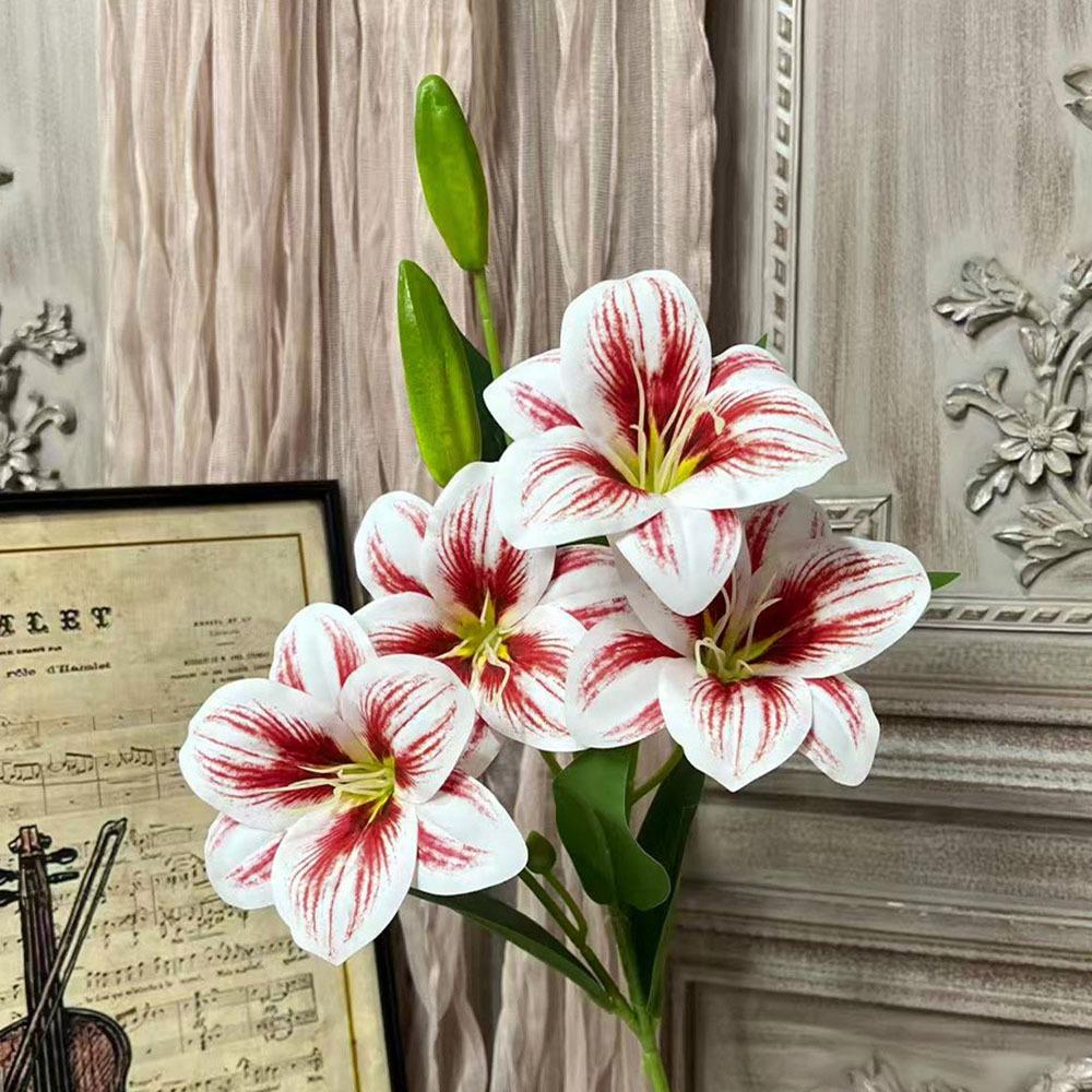 65cm Artificial Lily Flower 3D Printing Wedding Bridal Bouquet Fake Lily Bouquet  Living Room Decor